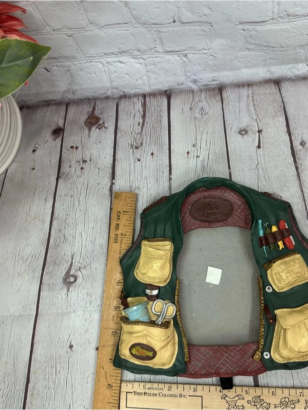 Vtg 97 dezine Fishing Life Decorative Fishing Vest Picture Frame rustic cabin